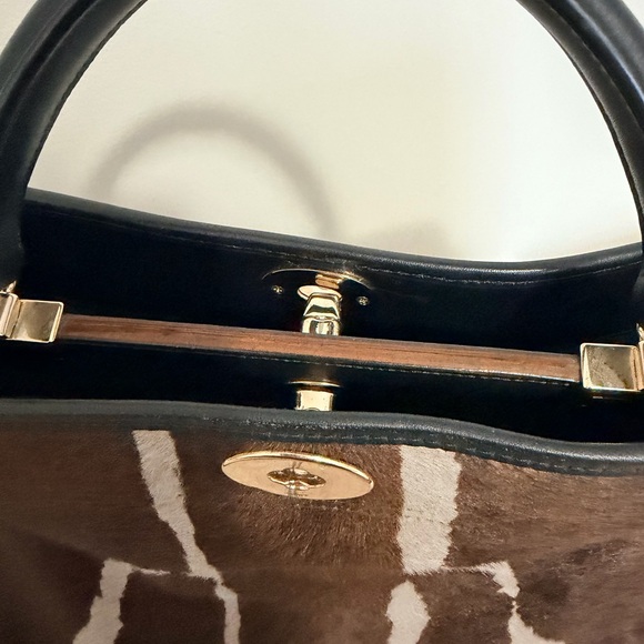Coach Zebra Print Satchel in Brown and Black - Picture 10 of 14